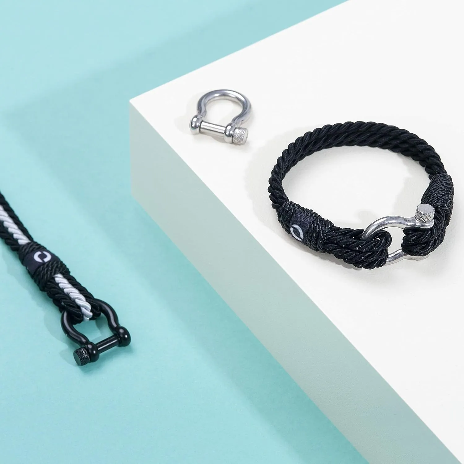 | Durable Twisted Rope Mens Bracelet with Shackle | Elegant Re-Made Nautical Style | 5 Rope Colors, 2 Shackle Colors