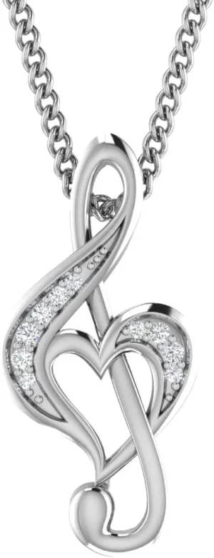 0.043 Ct Tw Natural Diamond Treble Clef Love Musical Heart Pendant 18" Necklace In 925 Sterling Silver For Women | Fine Jewelry Gift Box Included