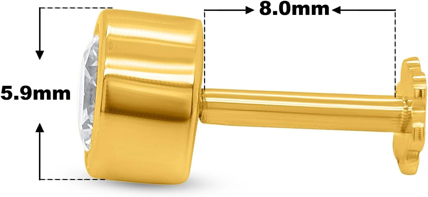 0.33cttw Bezel Set Round Lab-Grown Diamond Nose Ring in 14K Gold Nose Stud in 20 Gauge| Diamond Nose Pin For Women | (Color- G-H, Clarity-VS-SI)