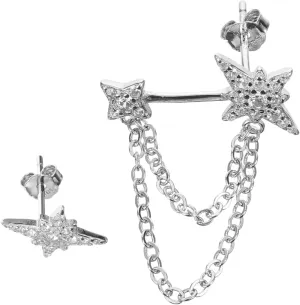 1 Pair Gothic Style Silver Ear Cuff Earrings Chain Clip Punk Studs for Women