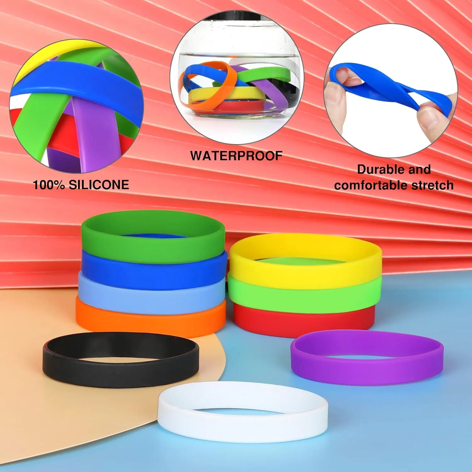 100 PCS Silicone Bracelets Wristbands for kid, Sports Rubber Elastic Wristband Bracelet for Party Decorations Favors Set Pack Blue