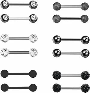 12 PCs Stainless Steel 14G Tongue Ring Barbell Body Piercing 3 4"18mm Unique Delicate Jewelry Accessories