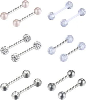 12 PCs Surgical Steel Barbell Tongue Rings Body Piercing 14G 1 2"12mm Unique Delicate Jewelry Accessories