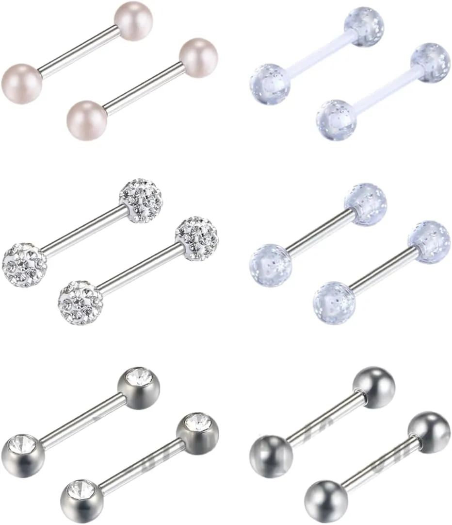 12 PCs Surgical Steel Barbell Tongue Rings Body Piercing 14G 1 2"12mm Unique Delicate Jewelry Accessories