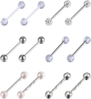12 PCs Surgical Steel Barbell Tongue Rings Body Piercing 14G 5 8"16mm Unique Delicate Jewelry Accessories