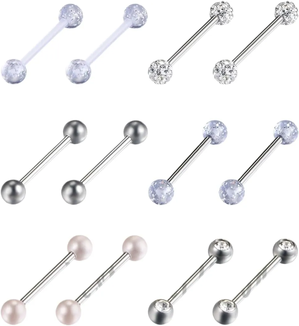 12 PCs Surgical Steel Barbell Tongue Rings Body Piercing 14G 5 8"16mm Unique Delicate Jewelry Accessories