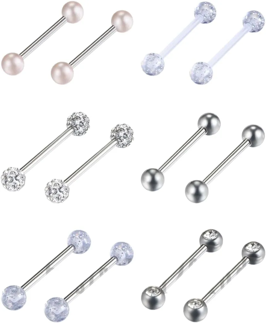 12 PCs Surgical Steel Barbell Tongue Rings Body Piercing 14G 9 16"14mm Unique Delicate Jewelry Accessories