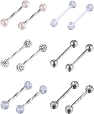 12 PCs Surgical Steel Barbell Tongue Rings Body Piercing 14G 9 16"14mm Unique Delicate Jewelry Accessories