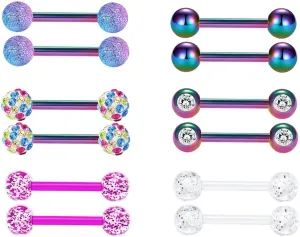 12 PCs Surgical Steel Straight Bar Barbells Tongue Ring Piercing 14G 1 2""12mm Unique Delicate Jewelry Accessories, silver