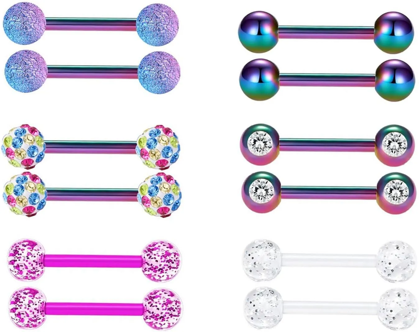 12 PCs Surgical Steel Straight Bar Barbells Tongue Ring Piercing 14G 1 2""12mm Unique Delicate Jewelry Accessories, silver