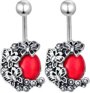 14 Gauge Navel Rings Titanium, 2Pcs Dangly Navel Ring Silver Belly Button Rings Navel Rings Retro