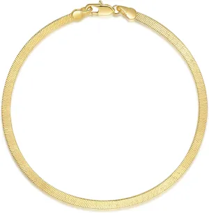 14K Gold Ankle Bracelets Gold Anklets for Women Herringbone Chain Ankle Bracelets for Women Waterproof Vintage Graceful Women's Anklets 9,10,11
