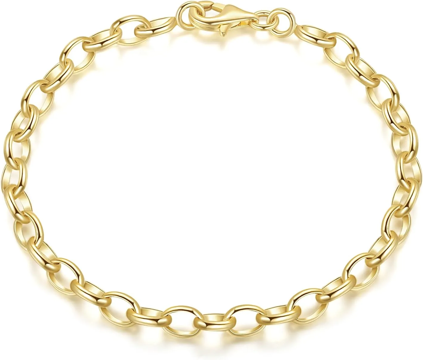14K Gold Bracelets O-Shaped Cable Chain Bracelet for Women Round-Edge Gifts Gold Jewelry Bracelets 6.5/7/7.5/8/9 in