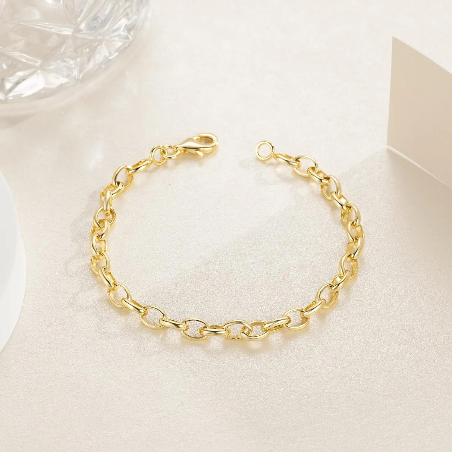 14K Gold Bracelets O-Shaped Cable Chain Bracelet for Women Round-Edge Gifts Gold Jewelry Bracelets 6.5/7/7.5/8/9 in