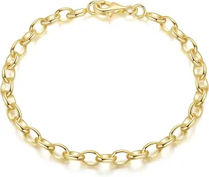 14K Gold Bracelets O-Shaped Cable Chain Bracelet for Women Round-Edge Gifts Gold Jewelry Bracelets 6.5/7/7.5/8/9 in