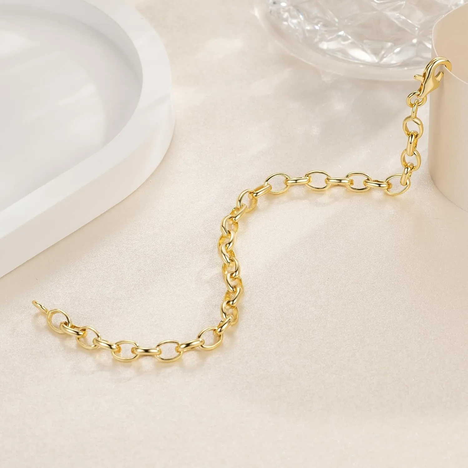 14K Gold Bracelets O-Shaped Cable Chain Bracelet for Women Round-Edge Gifts Gold Jewelry Bracelets 6.5/7/7.5/8/9 in