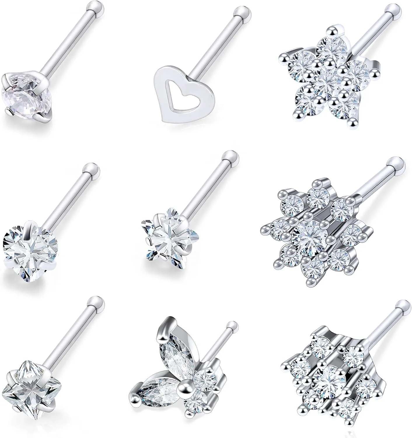 14K Gold Filled 20G Nose Rings Studs Piercing Jewelry For Women Men 316L Surgical Steel Flower Butterfly Cubic Zirconia Nose Rings Studs Nostrial Piercing Jewelry For Women Men Clear Pink CZ