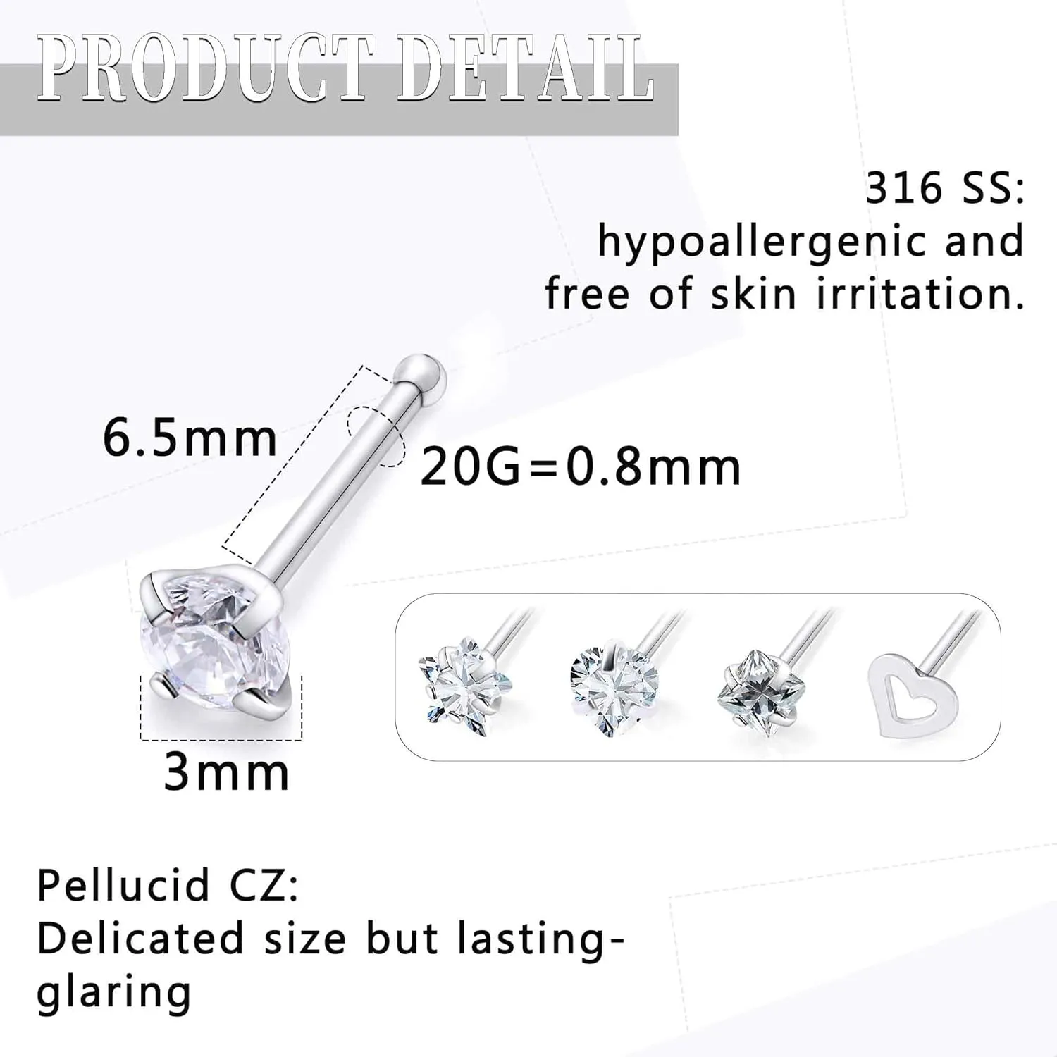 14K Gold Filled 20G Nose Rings Studs Piercing Jewelry For Women Men 316L Surgical Steel Flower Butterfly Cubic Zirconia Nose Rings Studs Nostrial Piercing Jewelry For Women Men Clear Pink CZ