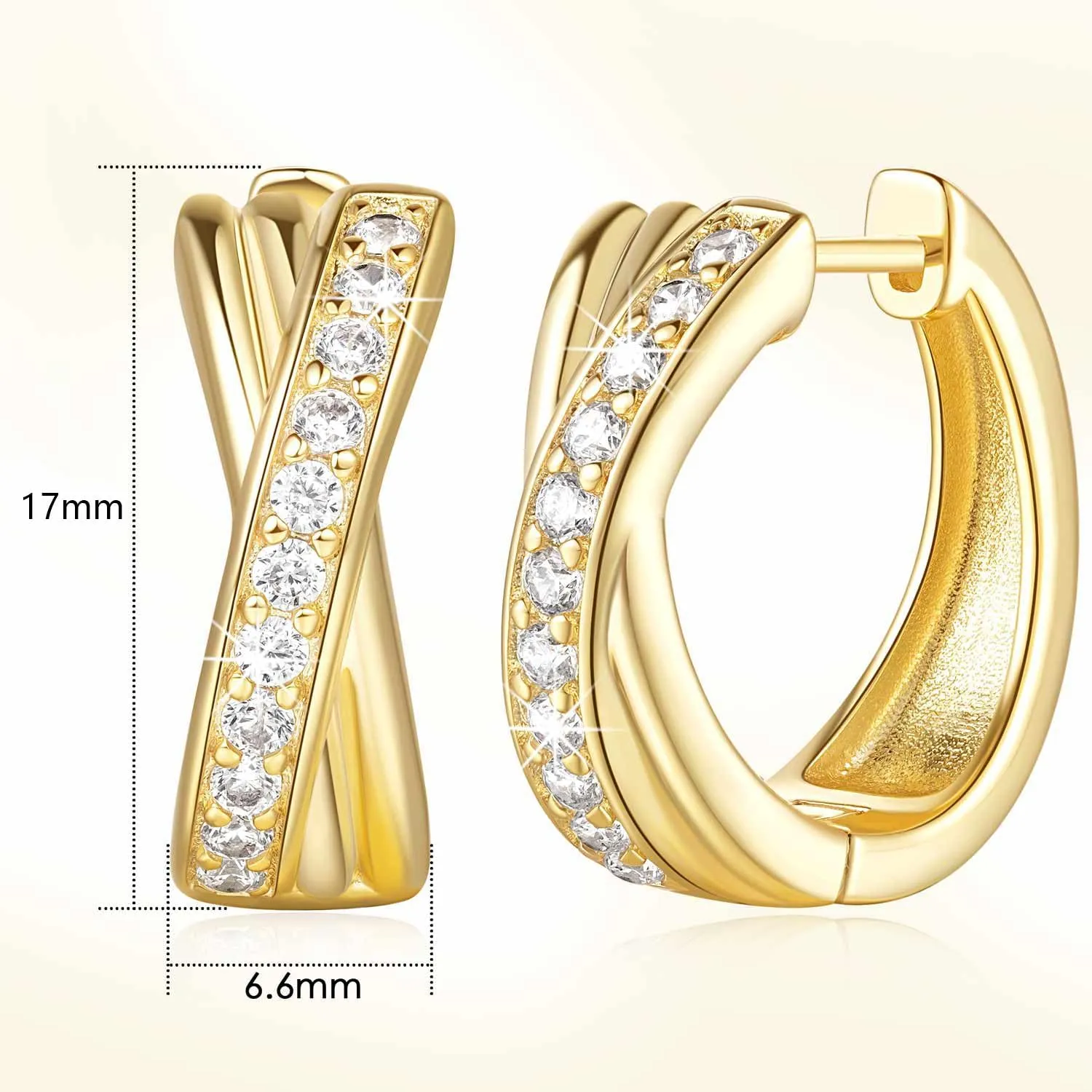 14K Gold Hoop Earrings 14K Gold Earrings for Women Thick Small Diamond Hoop Earring X-shaped Hoops Earring for Women 17MM