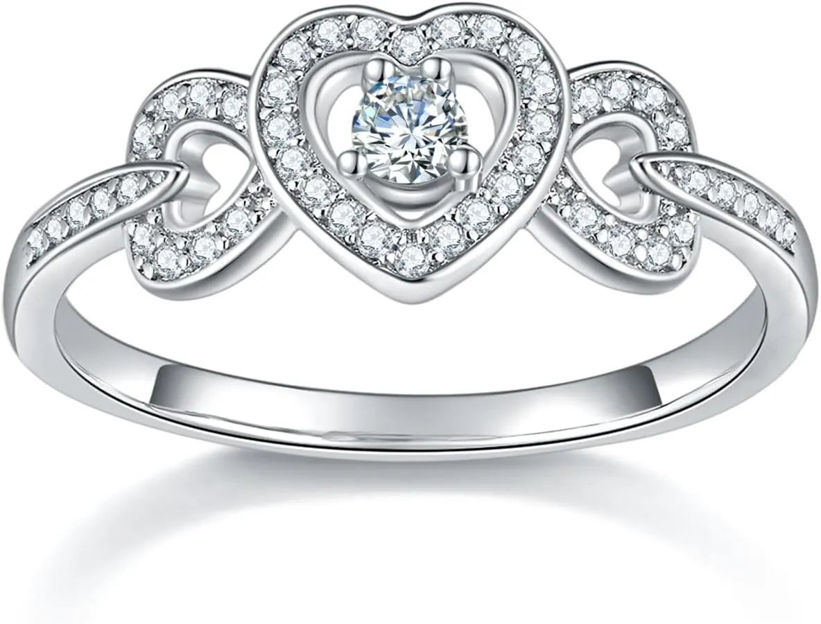 14K Gold/White Gold Plated Infinity Rings Women, Heart Infinity Promise Ring, Stackable CZ Simulated Diamond Eternity Bands, Dainty Open, Minimalist Knuckle, Non Tarnish Comfort Fit  2mm Band Size 4-12