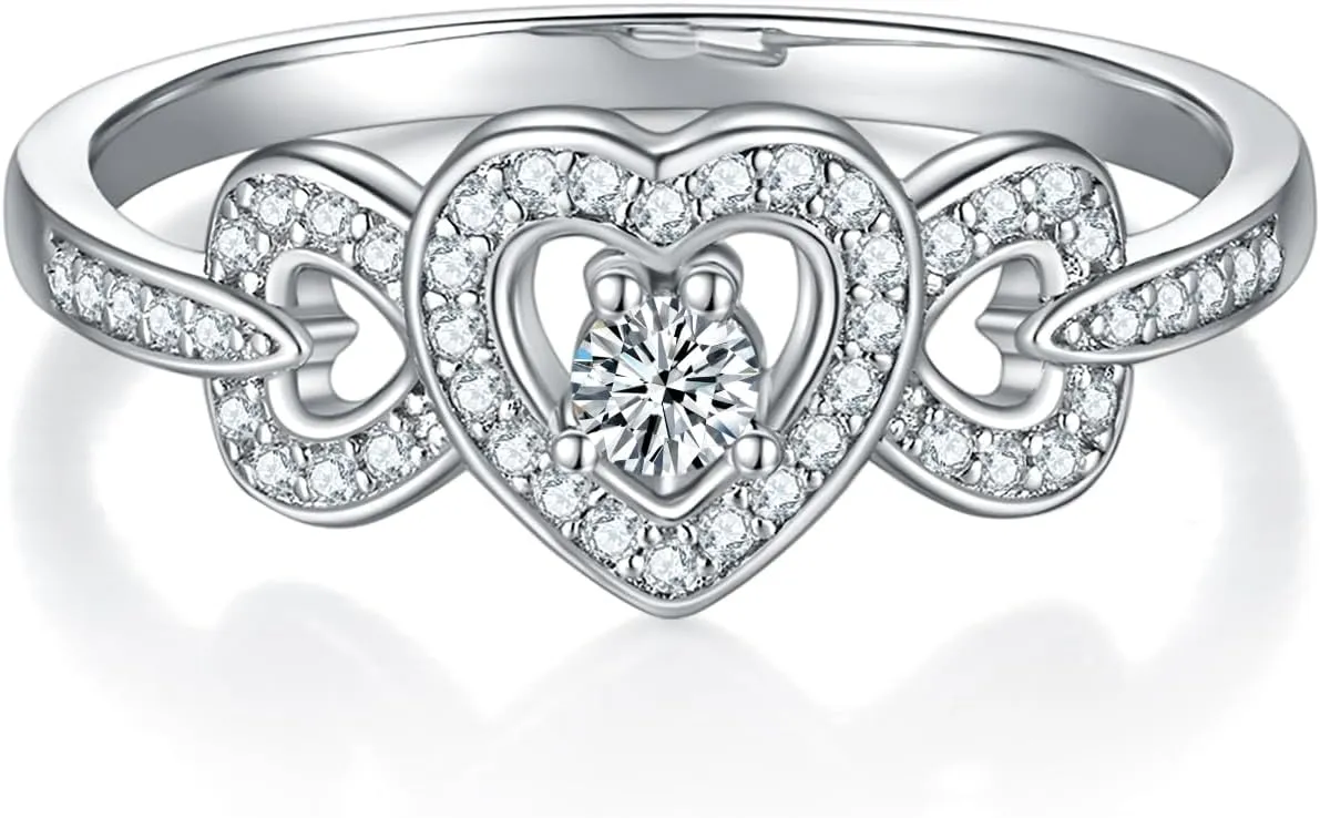 14K Gold/White Gold Plated Infinity Rings Women, Heart Infinity Promise Ring, Stackable CZ Simulated Diamond Eternity Bands, Dainty Open, Minimalist Knuckle, Non Tarnish Comfort Fit  2mm Band Size 4-12