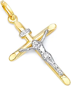 14k REAL Gold Religious Crucifix Jesus Cross Charm Pendant - Select Option