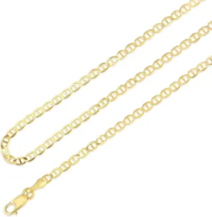 14K REAL Solid Gold 2.5mm Flat Mariner Chain Necklace with Lobster Clasp