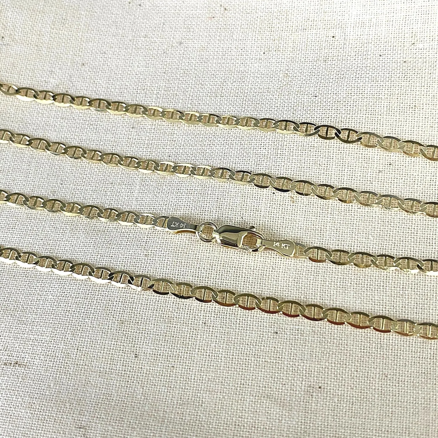 14K REAL Solid Gold 2.5mm Flat Mariner Chain Necklace with Lobster Clasp