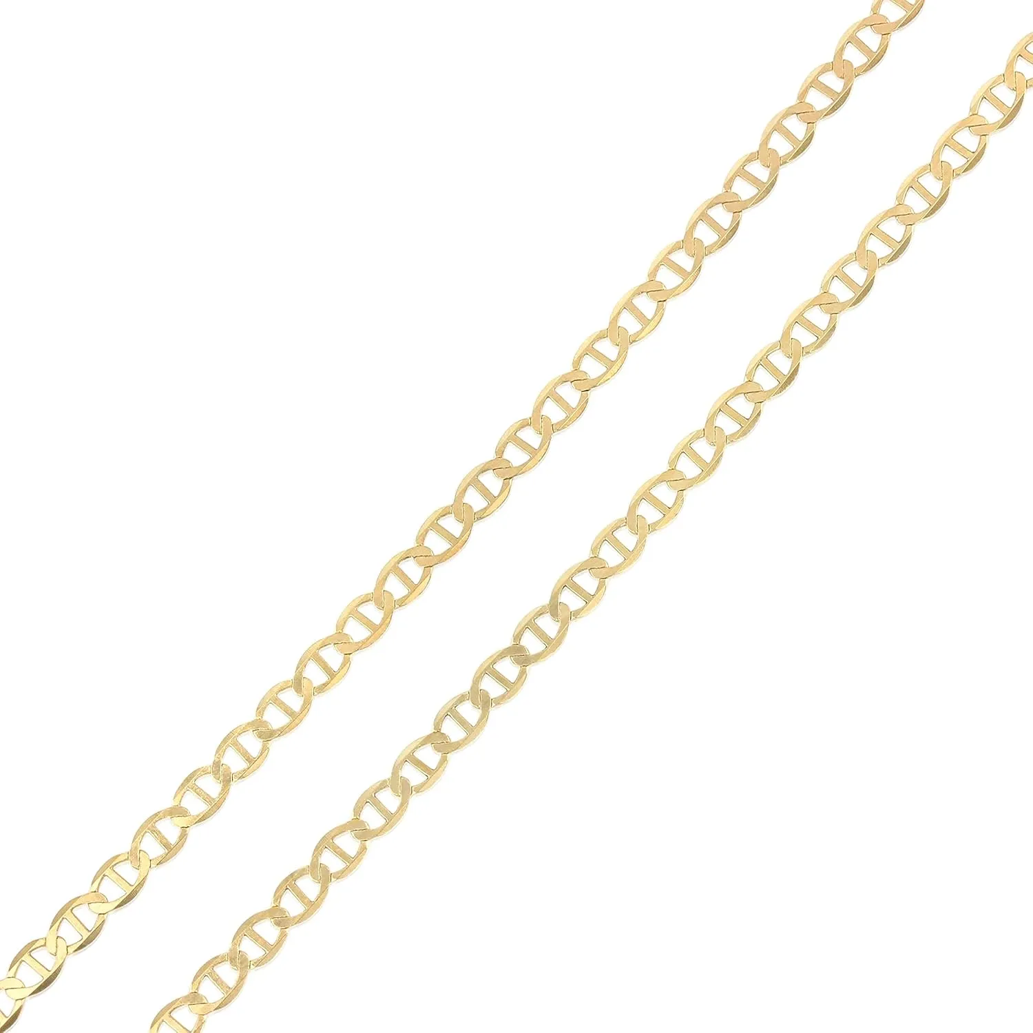 14K REAL Solid Gold 2.5mm Flat Mariner Chain Necklace with Lobster Clasp