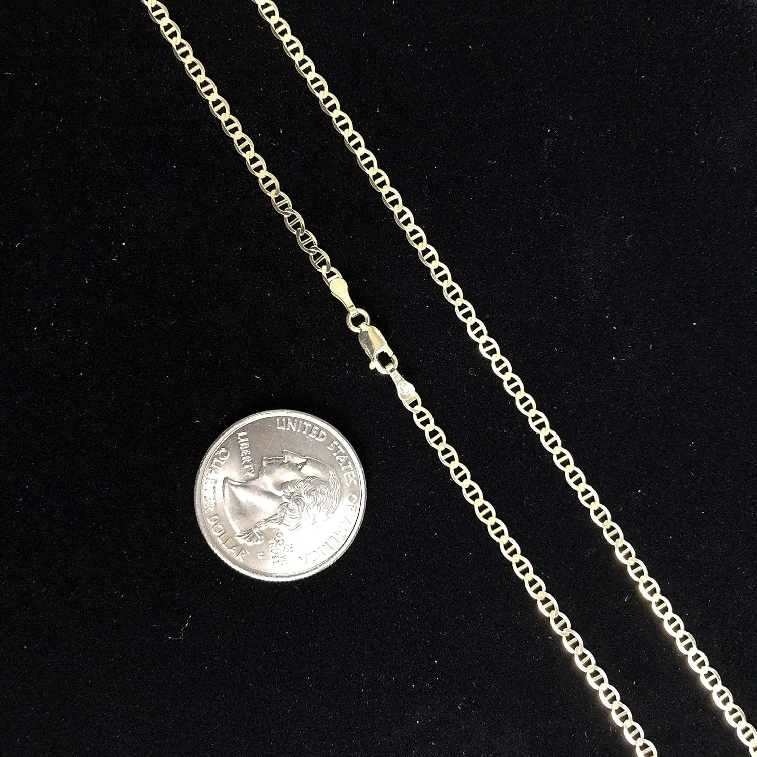14K REAL Solid Gold 2.5mm Flat Mariner Chain Necklace with Lobster Clasp