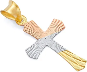 14k REAL Tri Color Gold Religious Cross Stamp Charm Pendant