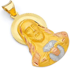 14k REAL Tri Color Gold Religious Jesus Stamp Charm Pendant