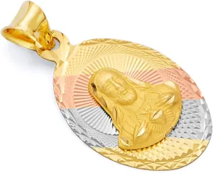 14k REAL Tri Color Gold Religious Jesus with Heart Stamp Charm Pendant