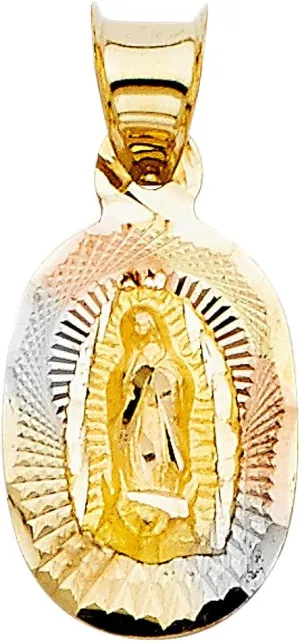 14k REAL Tri Color Gold Religious Mary Guadlupe Stamp Charm Pendant