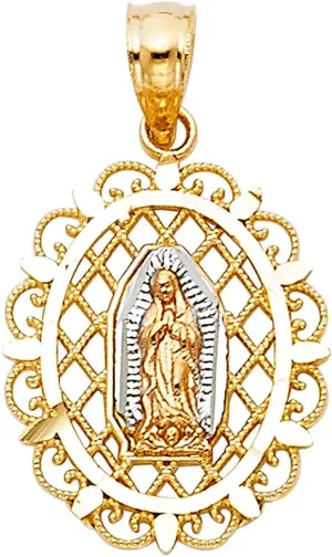 14k REAL Tri Color Gold Religious Our Lady of Guadalupe Charm Pendant
