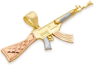 14k REAL Tri Color Gold Rifle Gun Charm Pendant