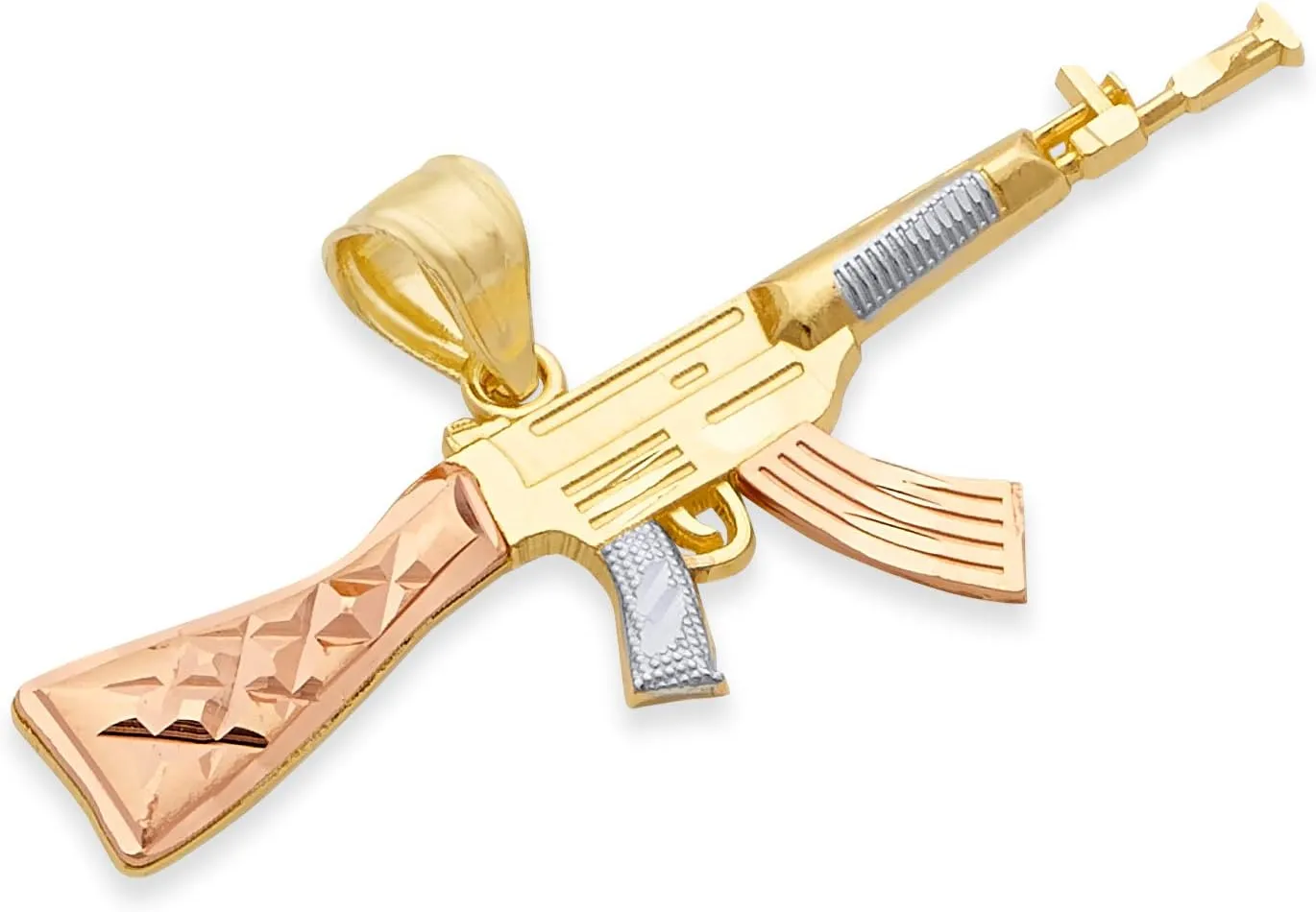 14k REAL Tri Color Gold Rifle Gun Charm Pendant