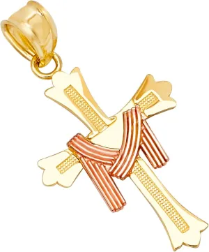 14k REAL Two Tone Gold Religious Crucifix Jesus Cross Charm Pendant