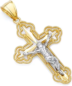 14k REAL Two Tone Gold Religious Jesus Crucifix Cross Charm Pendant