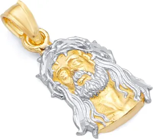 14k REAL Two Tone Gold Religious Jesus Head Charm Pendnat