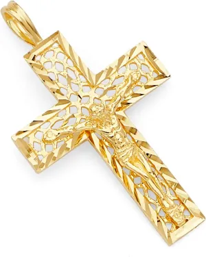 14k REAL Yellow Gold Crucifix Jesus Cross Religious Charm Pendant (Size : 27 x 15 mm)