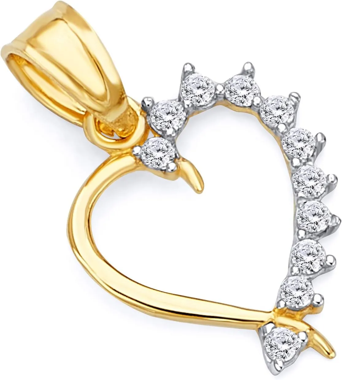 14k REAL Yellow Gold CZ Heart Charm Pendant