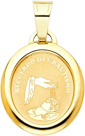 14k REAL Yellow Gold Religious Baptism Charm Pendant