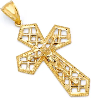 14k REAL Yellow Gold Religious Crucifix Jesus Cross Charm Pendant