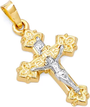 14k REAL Yellow Gold Religious Crucifix Jesus Cross Charm Pendant