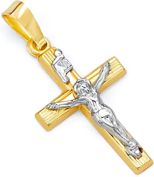 14k REAL Yellow Gold Religious Crucifix Jesus Cross Charm Pendant