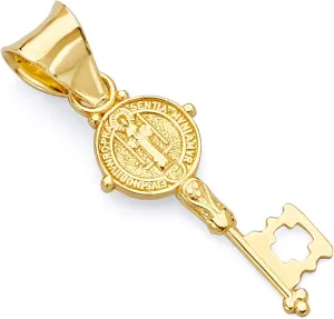 14k REAL Yellow Gold Religious Key Saint Benito Charm Pendant