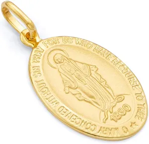 14k REAL Yellow Gold Religious Miraculous Mary Medal Charm Pendant (17 x 11 mm)