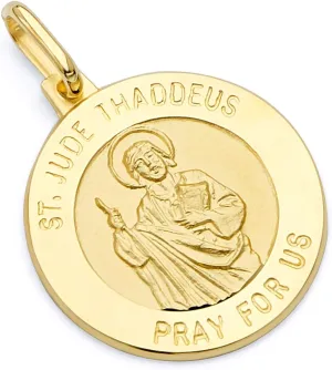 14k REAL Yellow Gold Religious Saint Jude Thaddeus Medal Charm Pendant - 2 Different Size Available