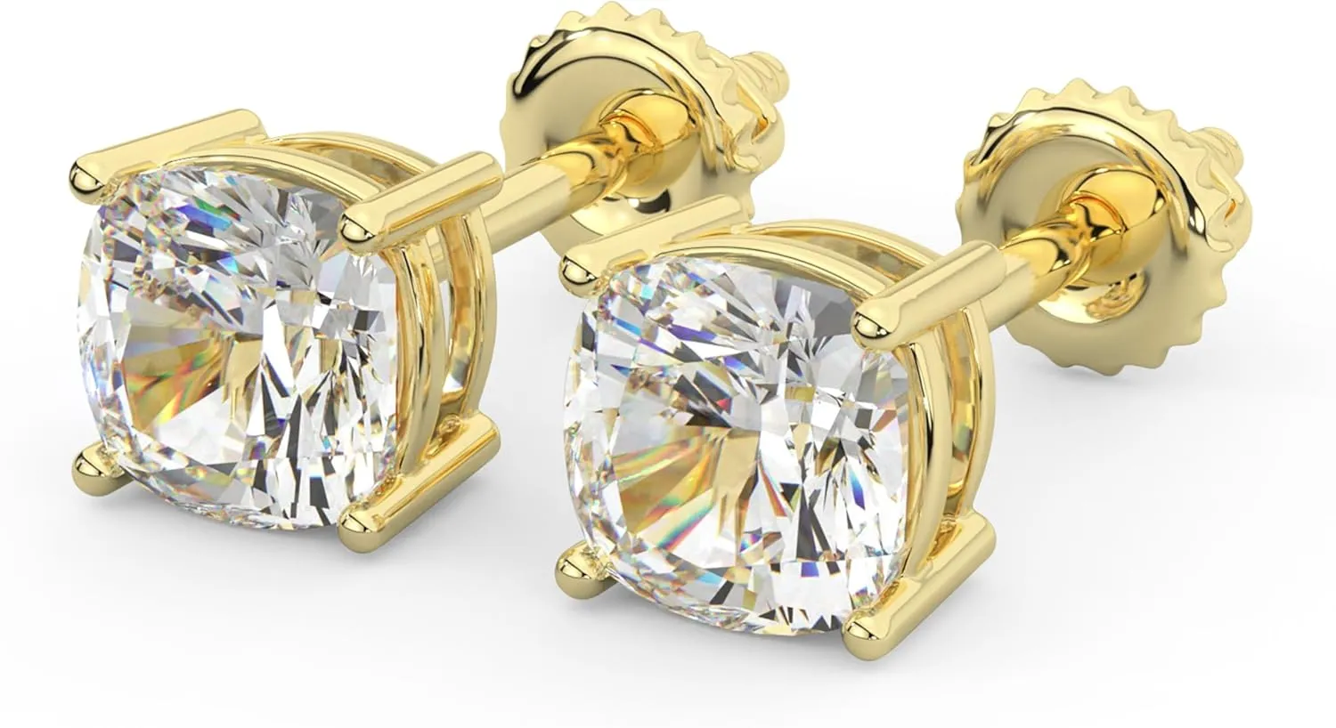 14K Solid Gold Moissanite Cushion Cut Stud Earrings for Women | 1.0 CTW or 2 CTWTotal | Hypoallergenic Lab Grown Gemstone | Push Back or Screw Back | Made in USA | By Adora Fine Jewelry
